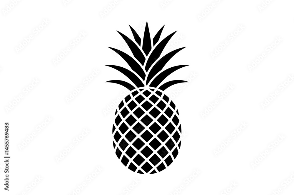 Obraz premium Black silhouette of a pineapple with detailed pattern