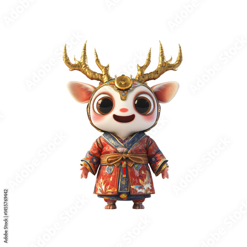 Adorable 3D Render of a Deer in Traditional Asian Clothing