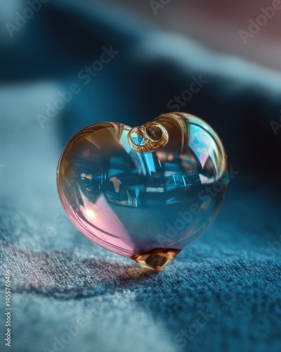 Delicate Glass Heart Ornament with Warm and Cool Tones on Soft Textured Surface Close Up