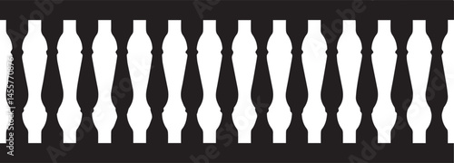 Repeating Balustrade Silhouette Black Vector | Architectural Railing Illustration
