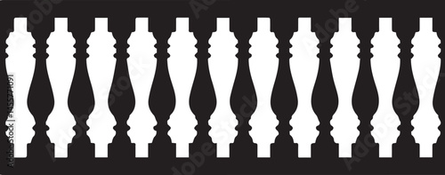 Repeating Balustrade Silhouette Black Vector | Architectural Railing Illustration