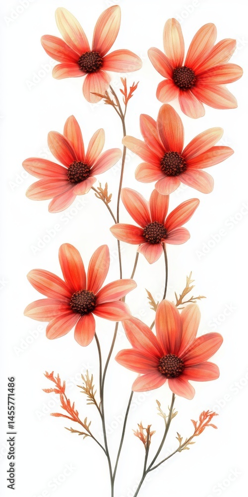 Fototapeta premium Coral Orange Artificial Flowers on White Background