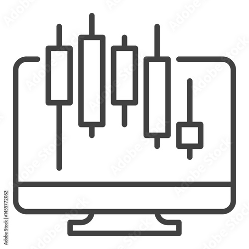 Candlestick Chart on PC Screen vector online trading icon or sign in thin line style