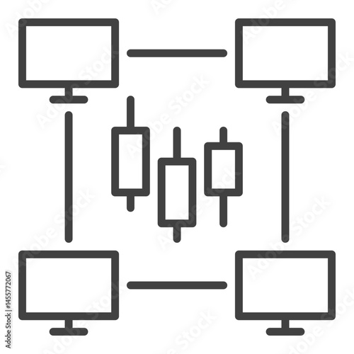 Computers with candlestick chart vector online trading thin line icon or symbol