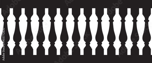 Repeating Balustrade Silhouette Black Vector | Architectural Railing Illustration
