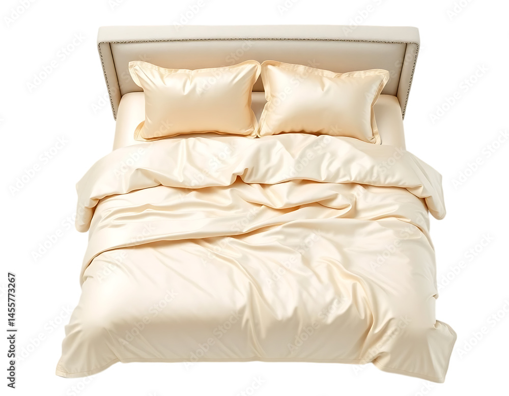 Fototapeta premium Luxurious Cream Bed with Silk Bedding and Pillows