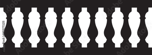 Repeating Balustrade Silhouette Black Vector | Architectural Railing Illustration