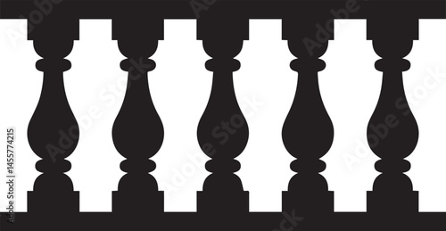 Repeating Balustrade Silhouette Black Vector | Architectural Railing Illustration
