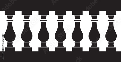 Repeating Balustrade Silhouette Black Vector | Architectural Railing Illustration