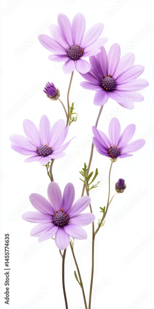 Fototapeta premium Delicate Light Purple Flowers on White Background