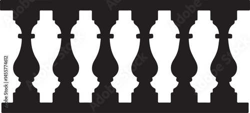 Repeating Balustrade Silhouette Black Vector | Architectural Railing Illustration