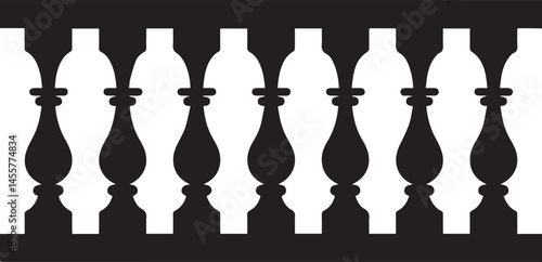 Repeating Balustrade Silhouette Black Vector | Architectural Railing Illustration