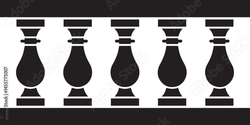 Repeating Balustrade Silhouette Black Vector | Architectural Railing Illustration