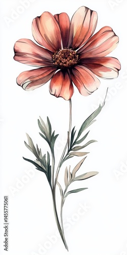 Delicate Watercolor Painting of a Salmon Pink Flower