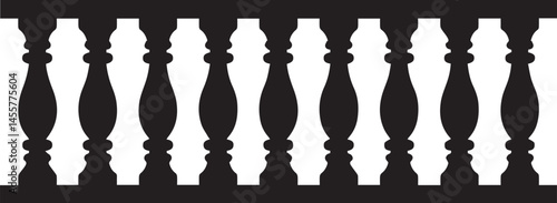 Repeating Balustrade Silhouette Black Vector | Architectural Railing Illustration