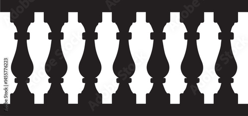 Repeating Balustrade Silhouette Black Vector | Architectural Railing Illustration