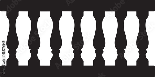 Repeating Balustrade Silhouette Black Vector | Architectural Railing Illustration