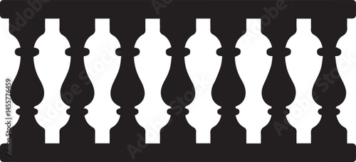 Repeating Balustrade Silhouette Black Vector | Architectural Railing Illustration