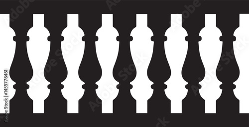 Repeating Balustrade Silhouette Black Vector | Architectural Railing Illustration