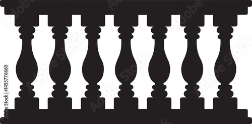 Repeating Balustrade Silhouette Black Vector | Architectural Railing Illustration