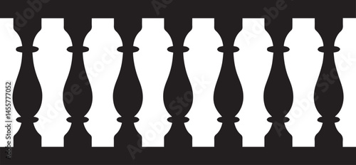 Repeating Balustrade Silhouette Black Vector | Architectural Railing Illustration