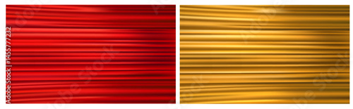 Texture of natural red and gold silk. Smooth satin. Silky material. Curtain creases. 3D cloth folds. Drape ripple. Luxury fabric. Theater drapery backdrop. Vector textile background