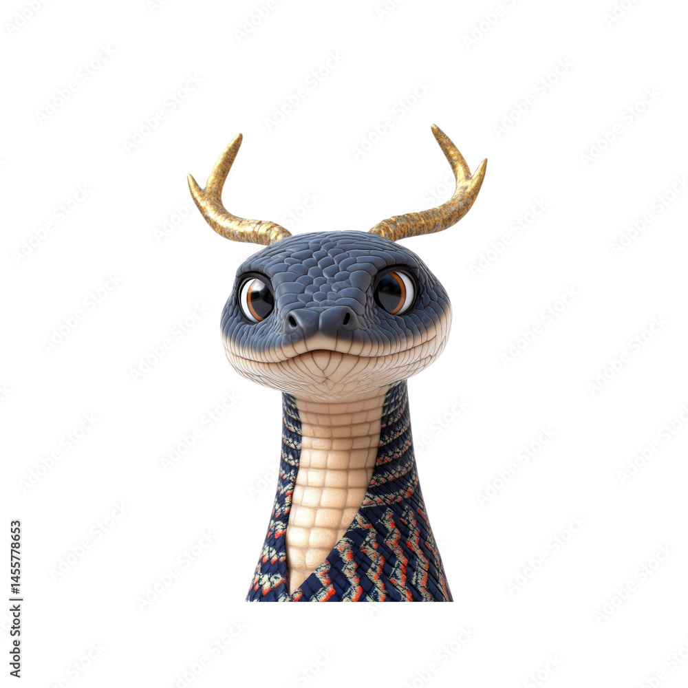 Fototapeta premium Adorable 3D Render of a Cute Cartoon Snake with Antlers