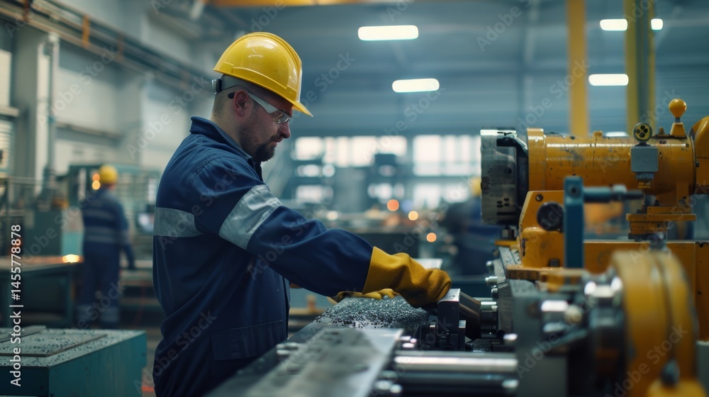 The factory worker operating machinery The factory worker operating machinery