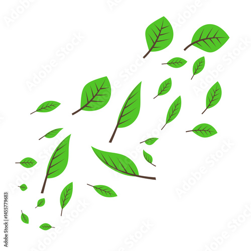 Illustration of Flying Green Leaves