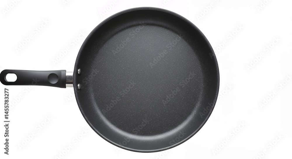 Overhead view of a black non stick frying pan isolated on a white background Overhead view of a black non stick frying pan isolated on a white background