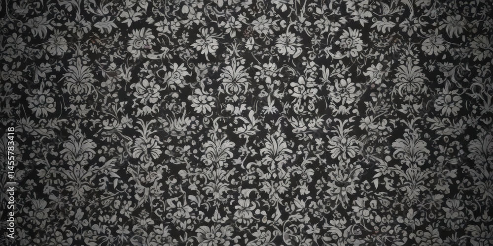 Fototapeta premium Intricate gothic floral damask pattern in monochrome, seamless repeat , wallpaper, ornate, seamless