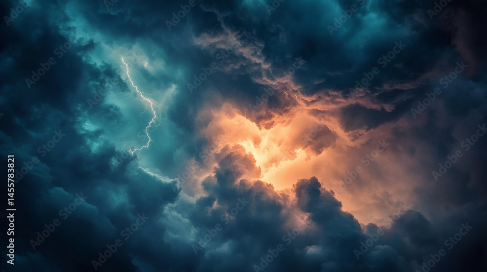 Stormy sky, lightning flashes, dark clouds, dramatic weather, nature backdrop Stormy sky, lightning flashes, dark clouds, dramatic weather, nature backdrop