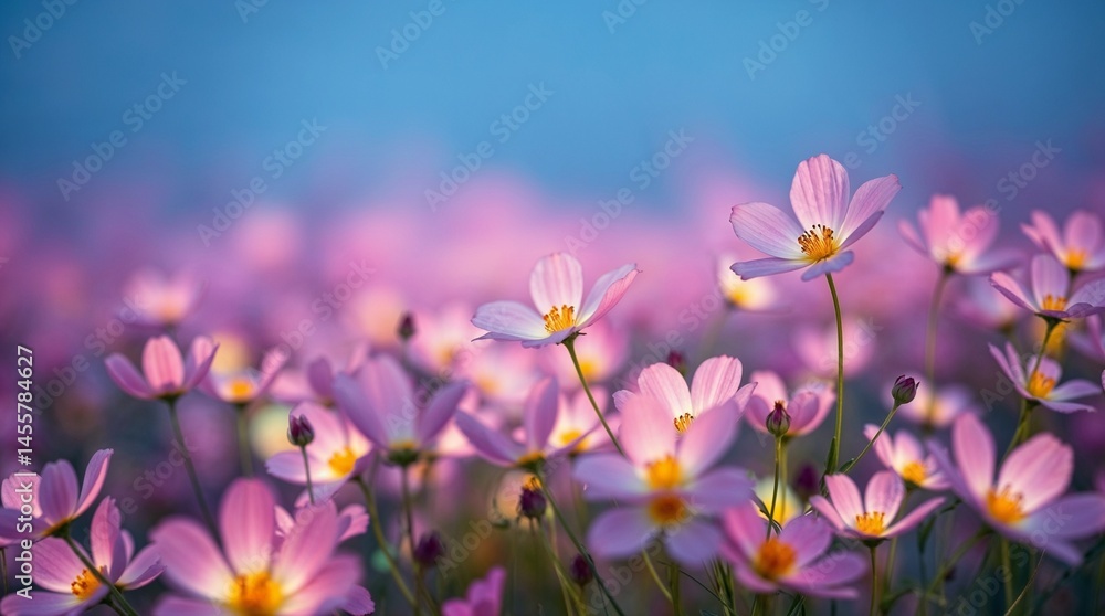 Fototapeta premium Pink flowers blooming in a serene garden background 