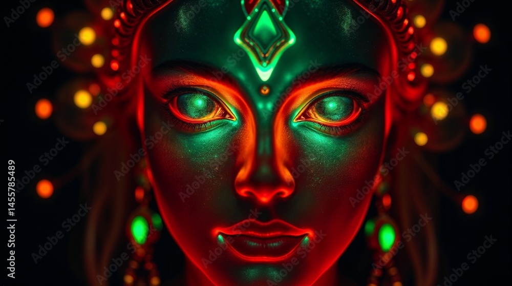 Meditation goddess radiating tranquility against an abstract background Meditation goddess radiating tranquility against an abstract background