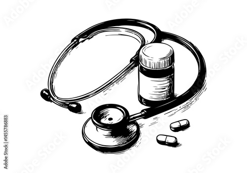 Stethoscope hand drawn vector illustration