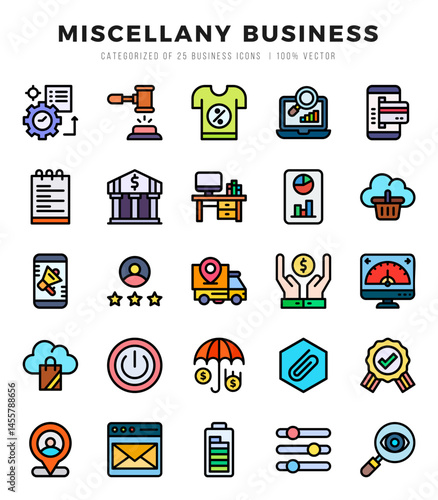 Miscellany Business Lineal Color icons. Vector Lineal Color illustration.