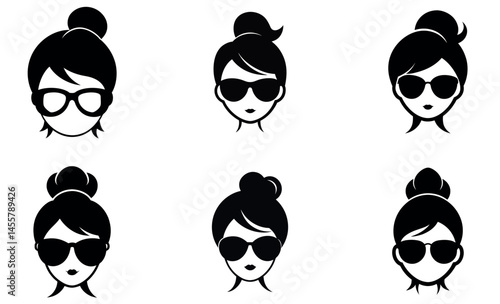 Messy Bun Girl Clipart with Sunglasses – Trendy Female Silhouette Vector Bundle for Crafts & Fashion