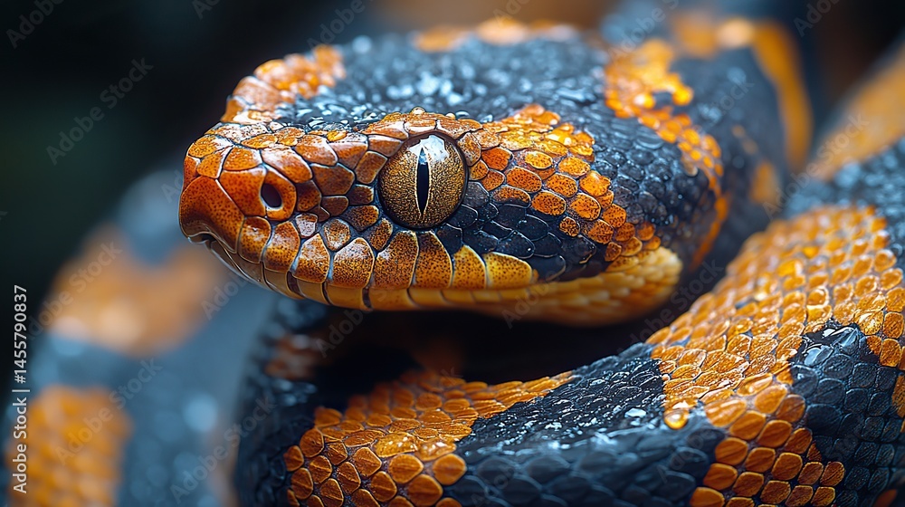 Fototapeta premium A close-up view reveals the intricate patterns on a snake's skin, showcasing its unique camouflage.