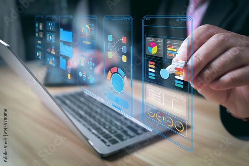 UX UI, Mobile app user interface designs, digital software, mobile app development concept. Planning application process develop prototype wireframe for mobile phone. User experience, computer code.
