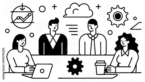 "Business Job Interview Concept: Vector Cartoon of Woman Interviewing Man in Suit at Table – Professional Meeting vector Illustration"