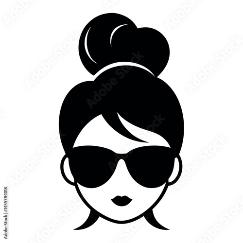 stylized icons depicting women with different updo hairstyles and wearing sunglasses