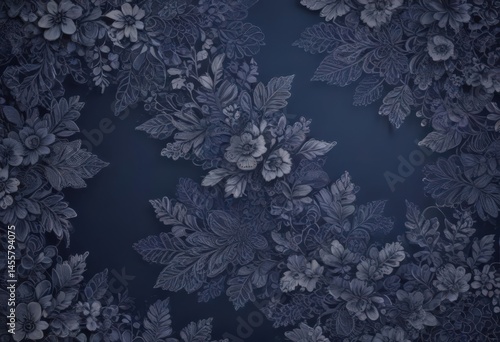 Intricate floral lace on deep indigo gradient  , dark, indigo