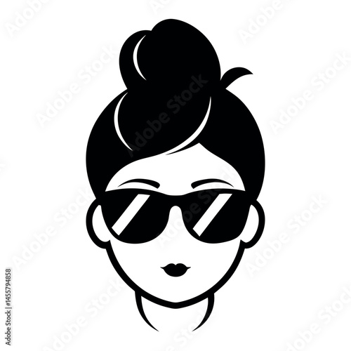 stylized icons depicting women with different updo hairstyles and wearing sunglasses