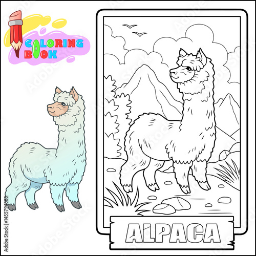 cute alpaca coloring book for children