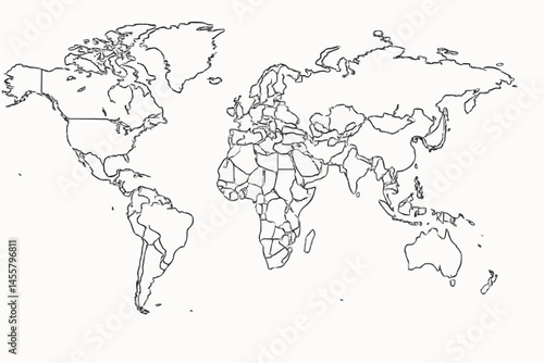 World Map Illustration Outlining Continents and Borders With a Minimalistic Design