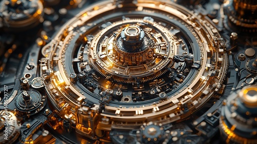 Wallpaper Mural A detailed illustration of a complex, mechanical device with numerous moving parts and intricate details. Torontodigital.ca