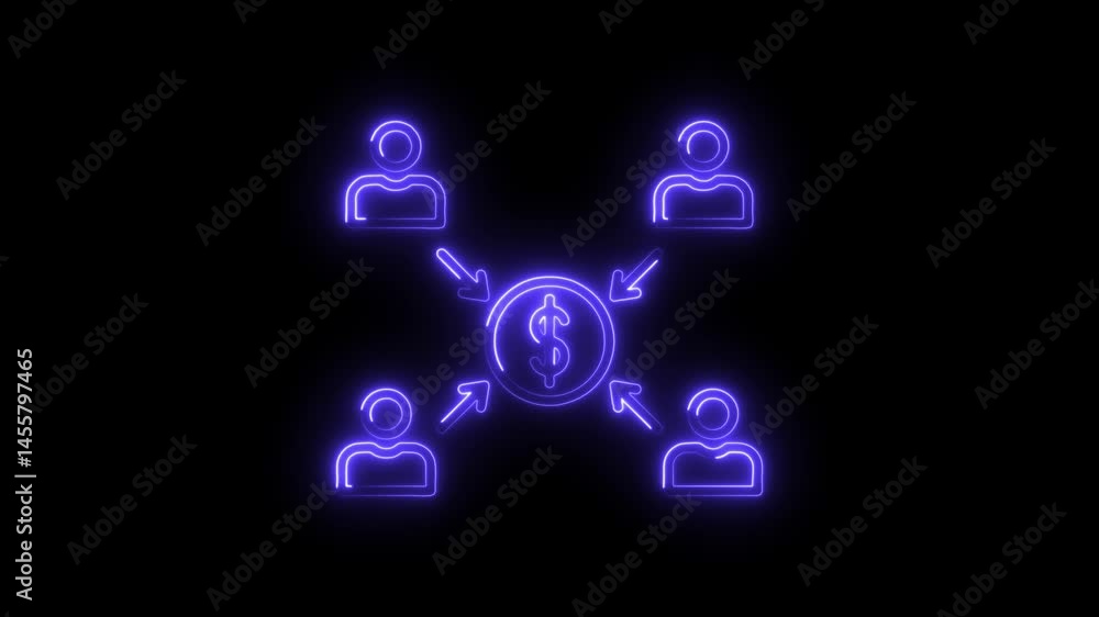 Neon illustration of crowdfunding,financial contribution,investment from multiple people for success Neon illustration of crowdfunding,financial contribution,investment from multiple people for success
