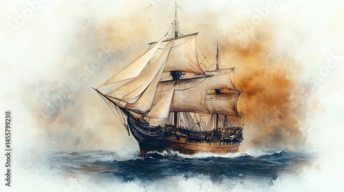 A detailed sketch of an old sailing ship, its sails billowing in the wind, a reminder of seafaring adventures.