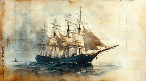 A detailed sketch of an old sailing ship, its sails billowing in the wind, a reminder of seafaring adventures.