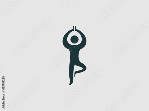 a dark teal silhouette of a person in the Tree Pose